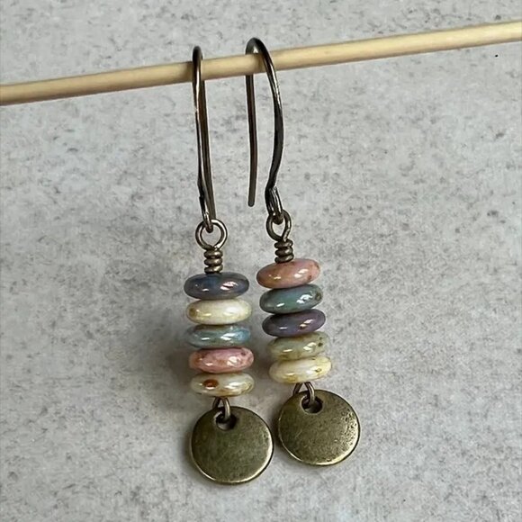 #37 Boho Style Drop & Dangle Earrings with Stacked Beads and Disc Charm - Picture 1 of 1